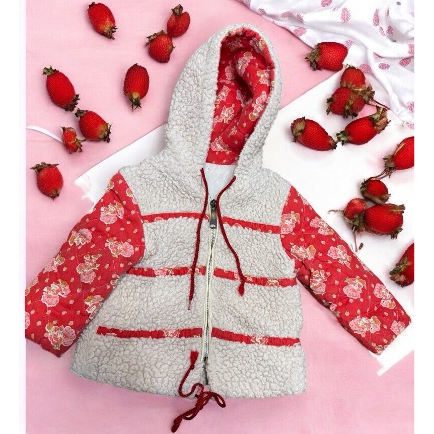 Very Vintage Strawberry Shortcake Toddler Sherpa Jacket With Quilted Sleeves 2t